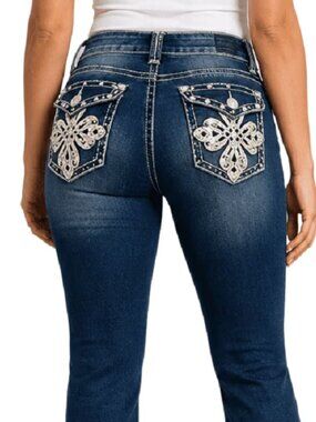 LA IDOL USA Jeans Rhinestone Studded Stretch Jeans Size 15W37xL34 Blue .